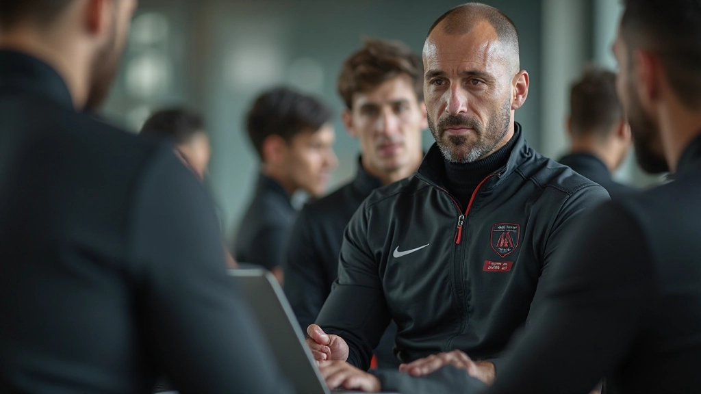Football team watching and analyzing tactical video during training session with coach explaining formations