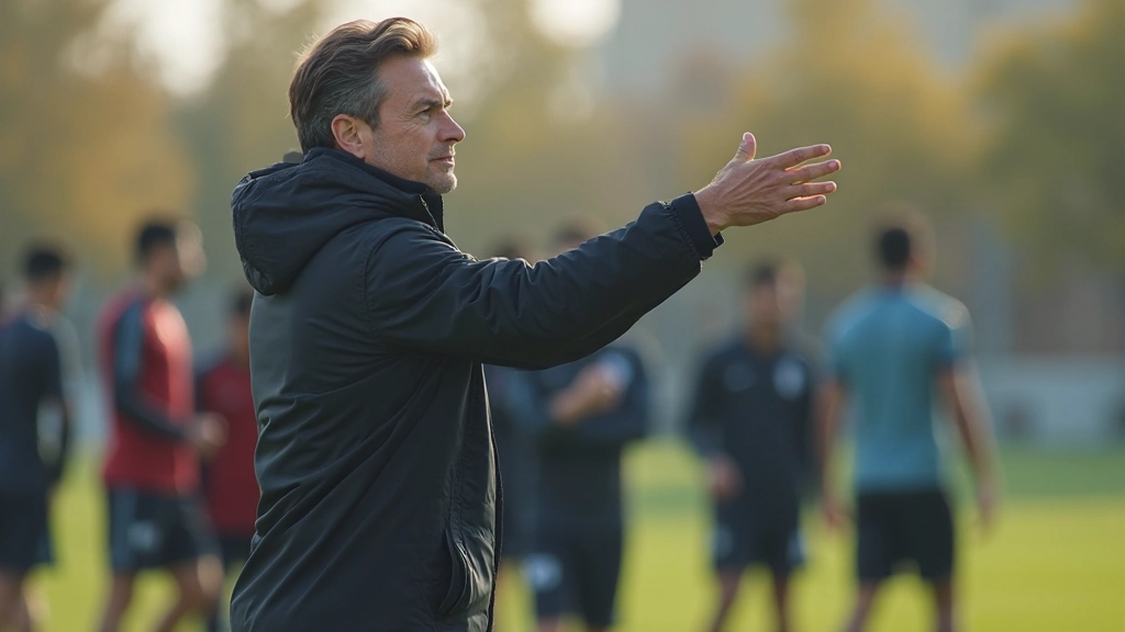 Professional soccer coach demonstrating tactical positioning during training session