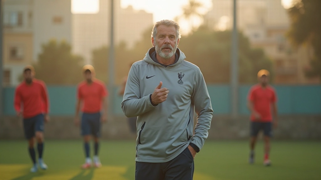 Team coach conducting group training session with multiple soccer players on practice field