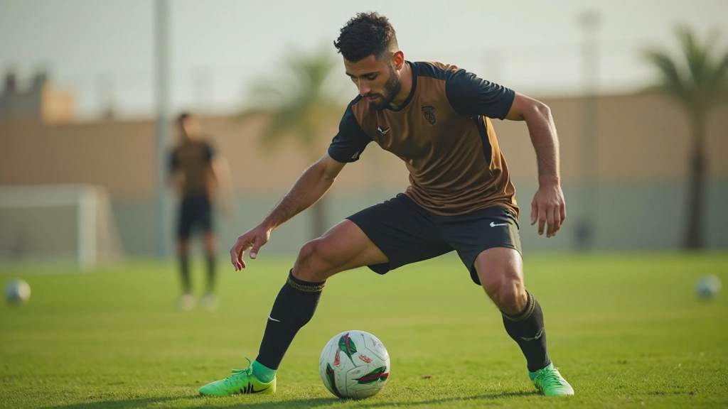 Soccer player demonstrating tactical field positioning during training exercise
