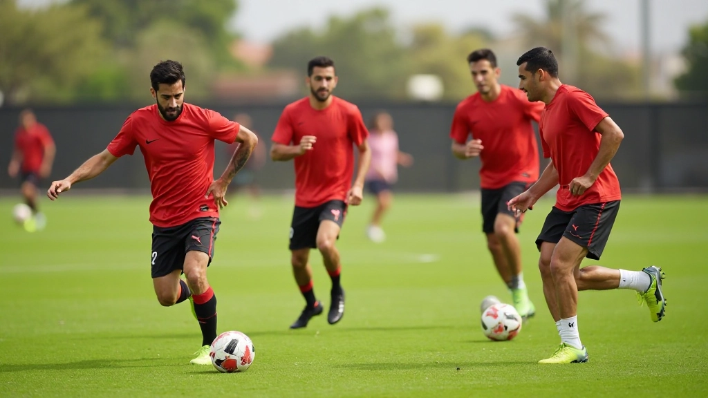 Football players demonstrating tactical positioning during organized training drill