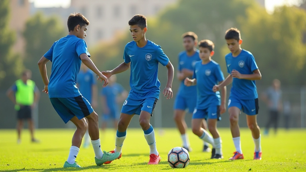 Professional football training session with players positioned in tactical formation on grass field